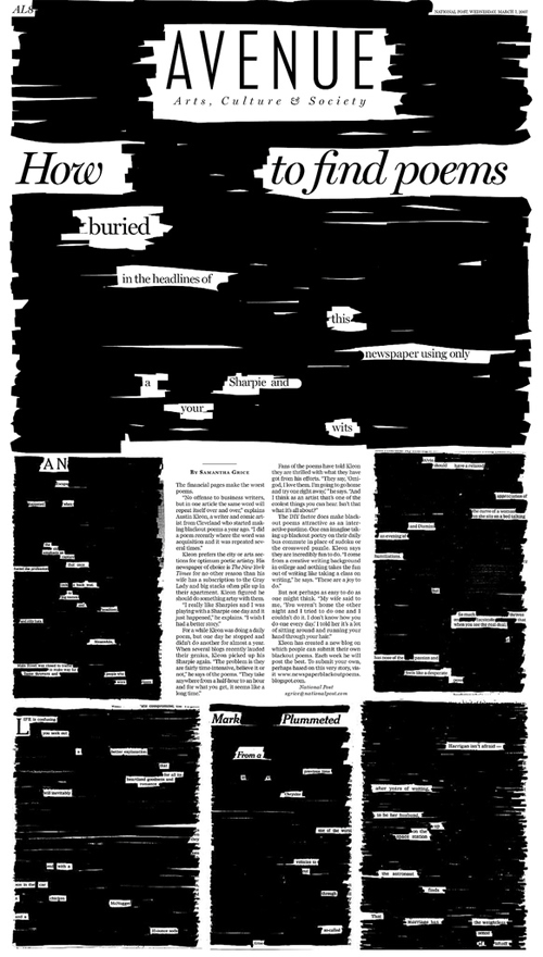 NEWSPAPER BLACKOUT POEMS IN TORONTO'S NATIONAL POST