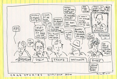 Drawing of CBGB stories panel at SXSW 2010
