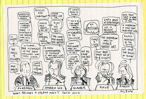 Drawing of What Becomes a Legent Most? panel at SXSW 2010