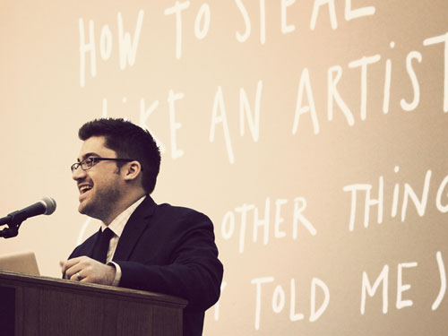 Austin Kleon speaking at Broome Community College