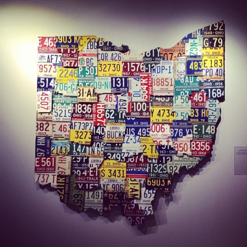 Ohio License Plate collage at the Ohio State student union